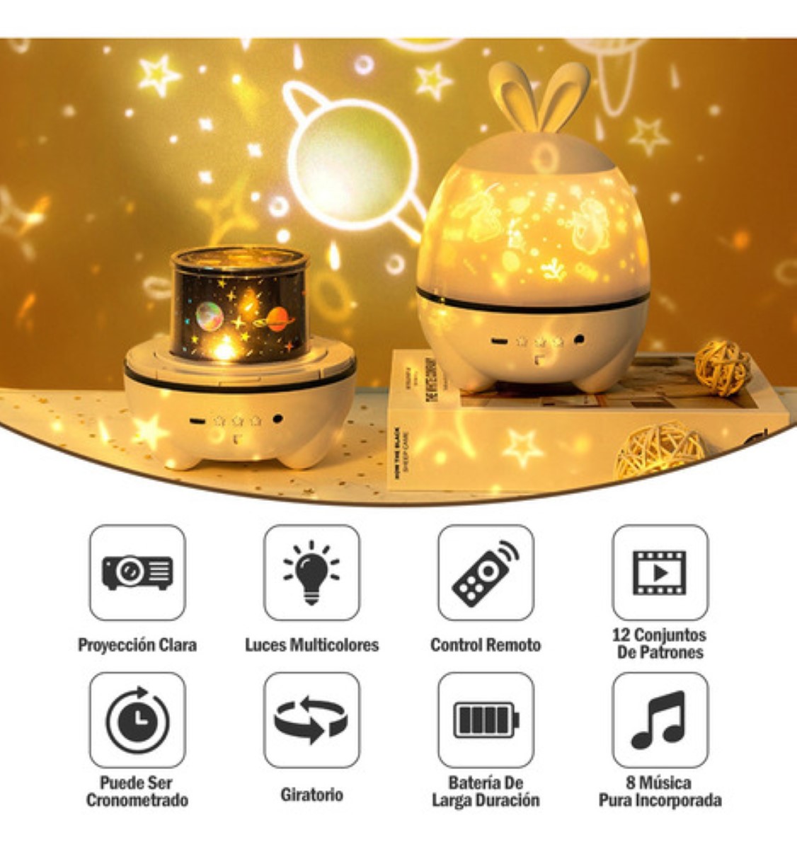 Lámpara De Proyector Star, Luces Nocturnas Recargables blanca 