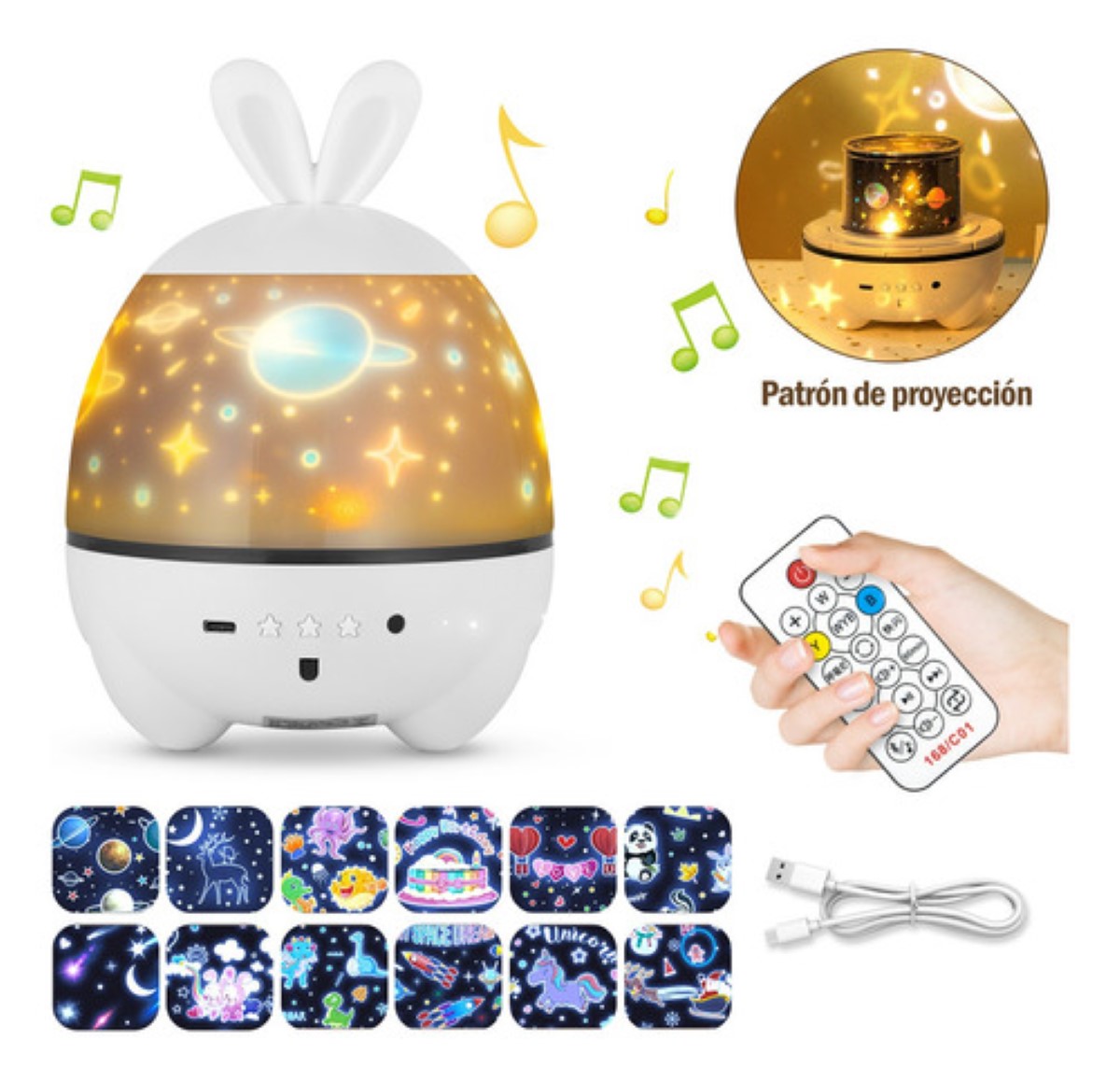 Lámpara De Proyector Star, Luces Nocturnas Recargables blanca 