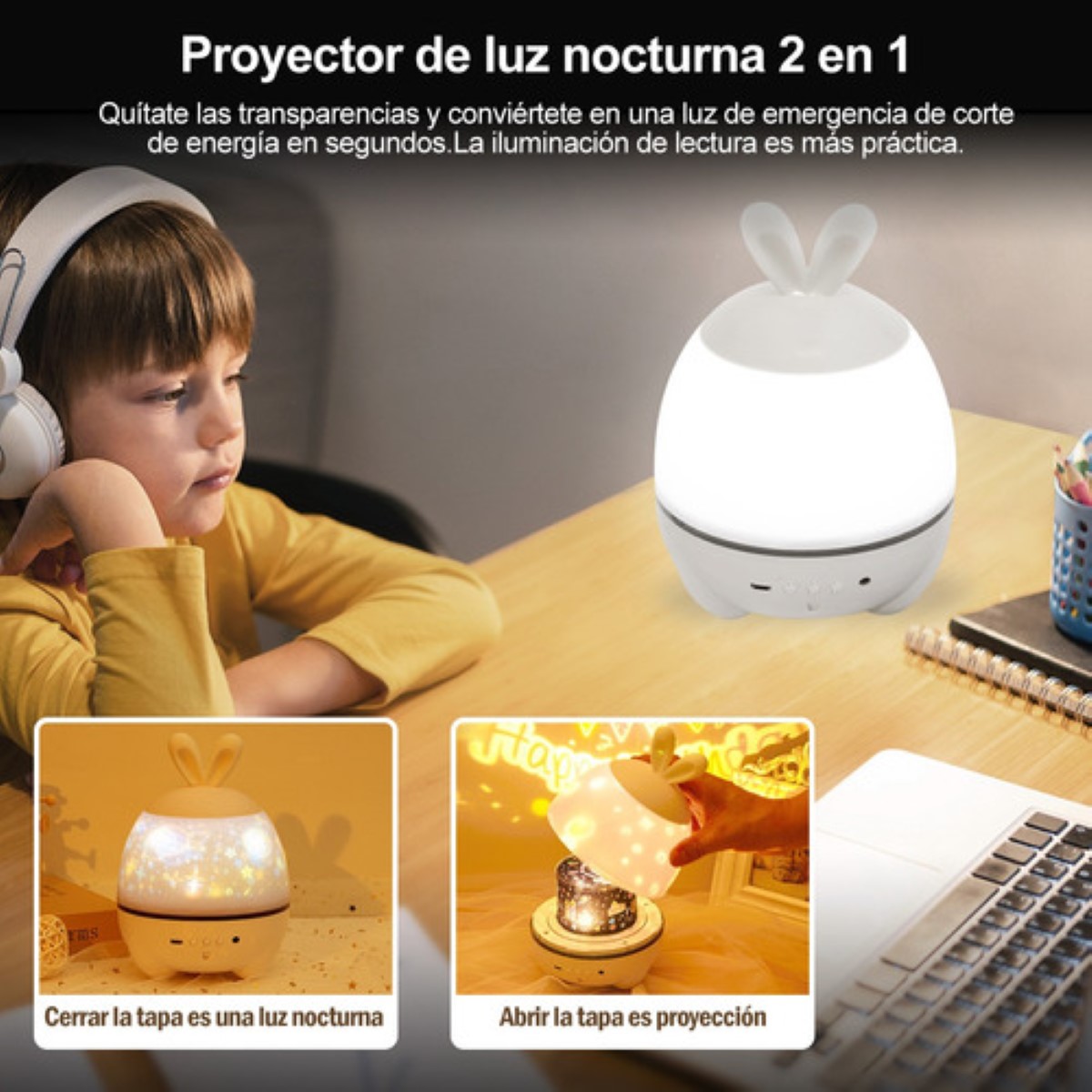 Lámpara De Proyector Star, Luces Nocturnas Recargables blanca 