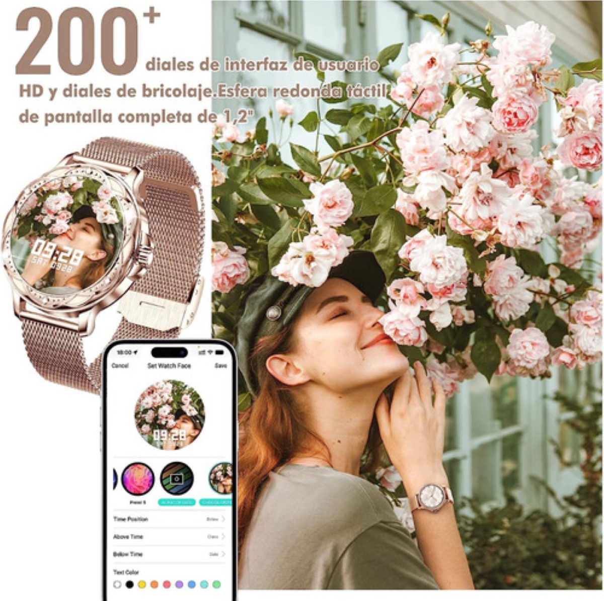 Reloj Inteligente Diamond Elegante De Mujeres oro rosa.