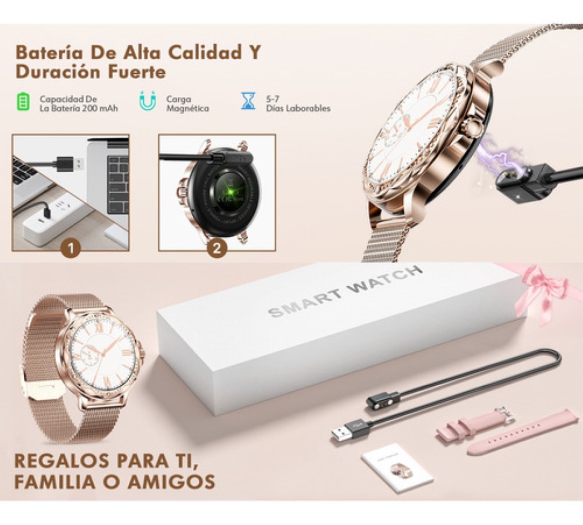 Reloj Inteligente Diamond Elegante De Mujeres oro rosa.