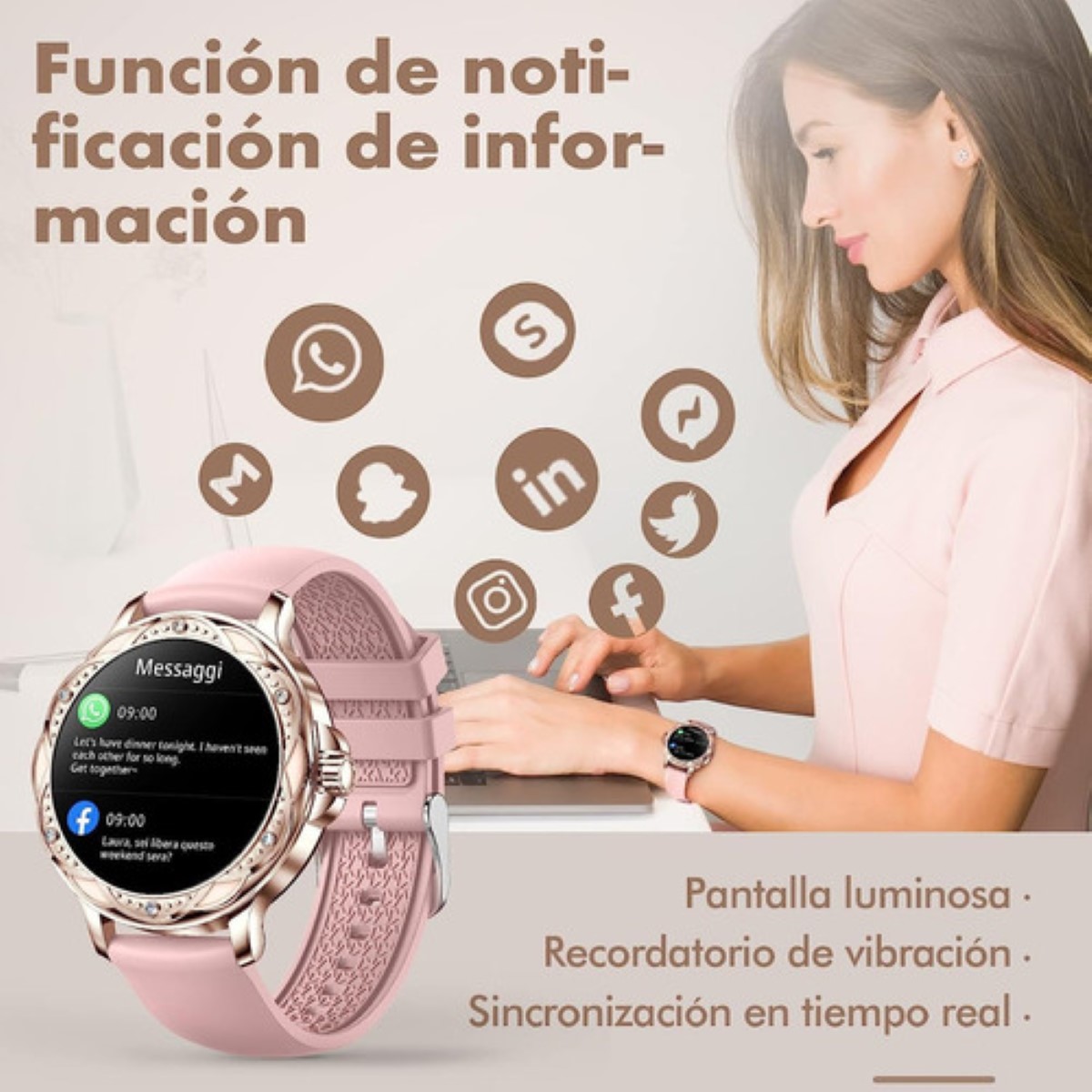 Reloj Inteligente Diamond Elegante De Mujeres oro rosa.