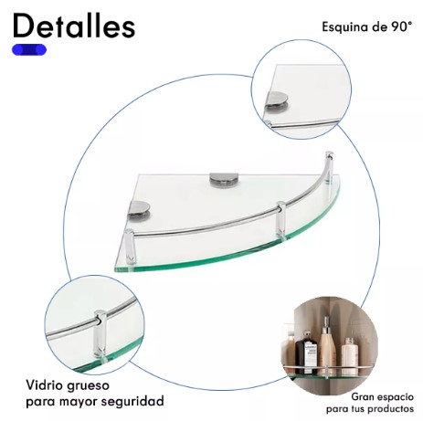 Ducha Organizador Repisas Esquineras De Vidrio Estante 4 pizas T.