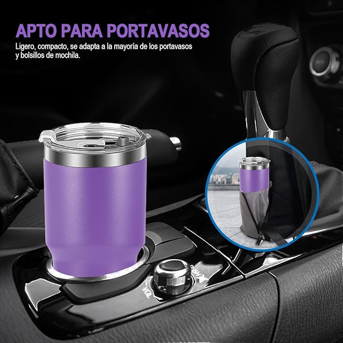 A Vaso Térmico de Acero Inoxidable, Easytao Taza Termica Frio y Caliente para Cafe con Tapa y Popote, Cepillo de limpieza, Termo Infusor de Vacío Doble para Hombre, Mujer, Regalo, (30oz/850ml,Morado).