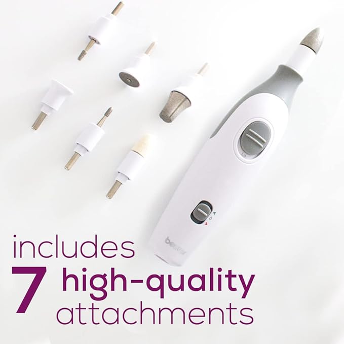 A Beurer - Set eléctrico de manicura y pedicura con potente lima de uñas con 7 accesorios y sistema de velocidad para cuidado de calidad de salón de manos y pies en casa.