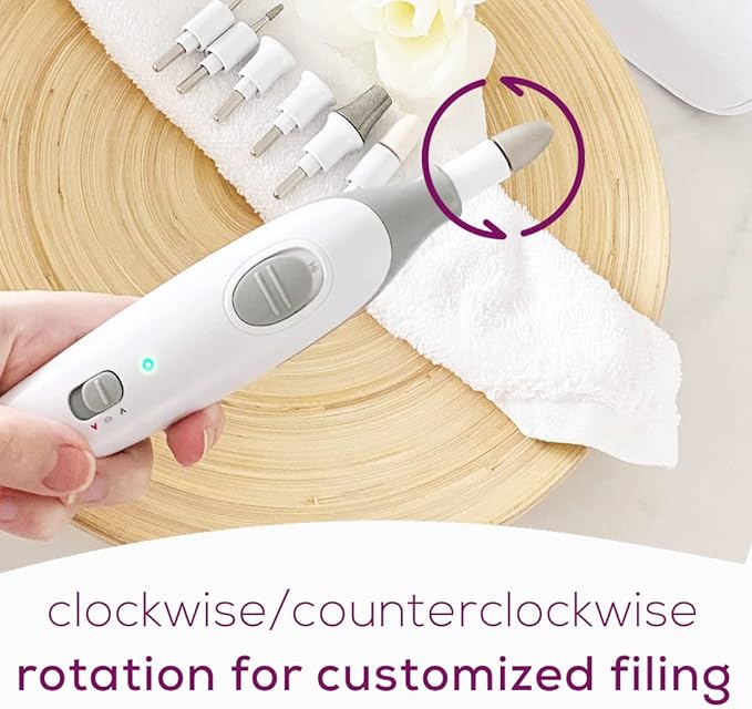 A Beurer - Set eléctrico de manicura y pedicura con potente lima de uñas con 7 accesorios y sistema de velocidad para cuidado de calidad de salón de manos y pies en casa.