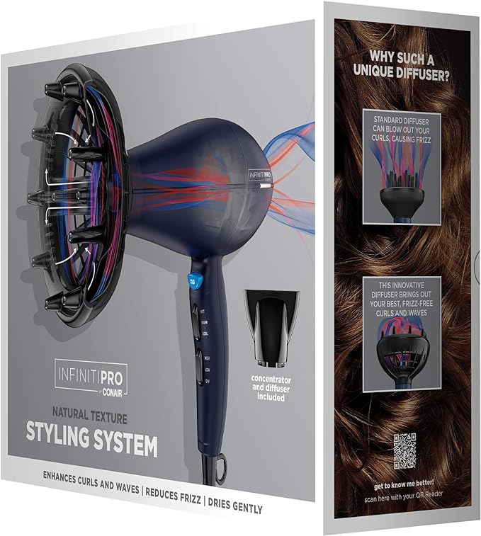 A SECADOR PARA CABELLO -INFINITIPRO BY CONAIR 1875 Watt Texture Styling Hair Dryer, Enhance Your Natural Curls and Waves.