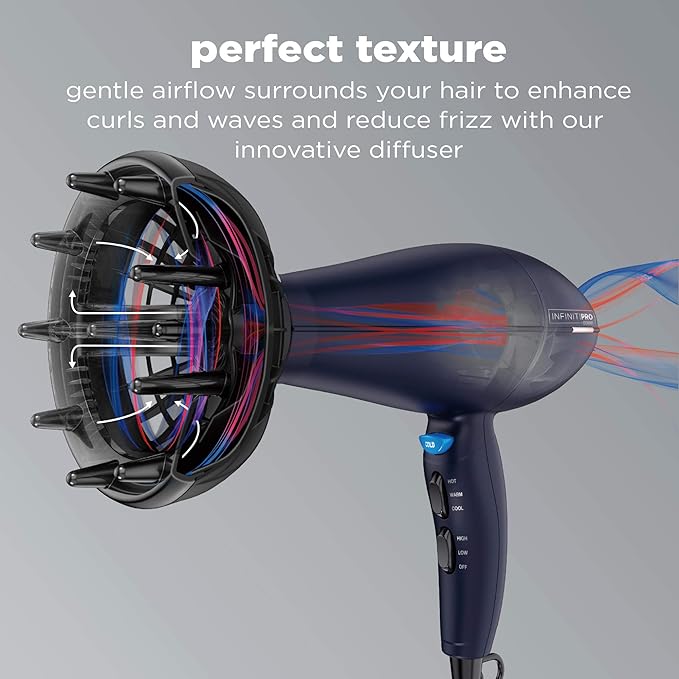 A SECADOR PARA CABELLO -INFINITIPRO BY CONAIR 1875 Watt Texture Styling Hair Dryer, Enhance Your Natural Curls and Waves.