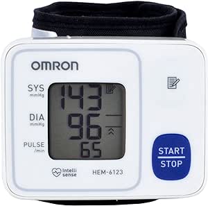 A Baumanómetro OMRON, Medidor de Presión Arterial de Muñeca HEM-6123, Tecnología única, Color Blanco, 1 unidad.