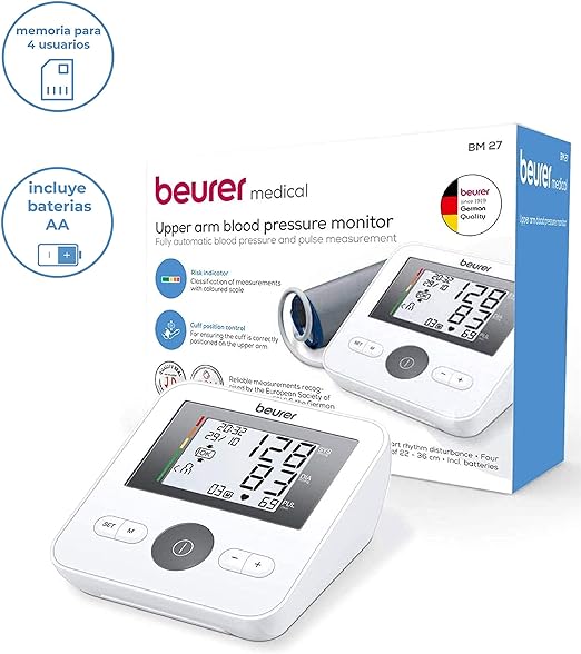 A Beurer BM 27, Medidor Digital de presión arterial y de pulso para brazo y muñeca.