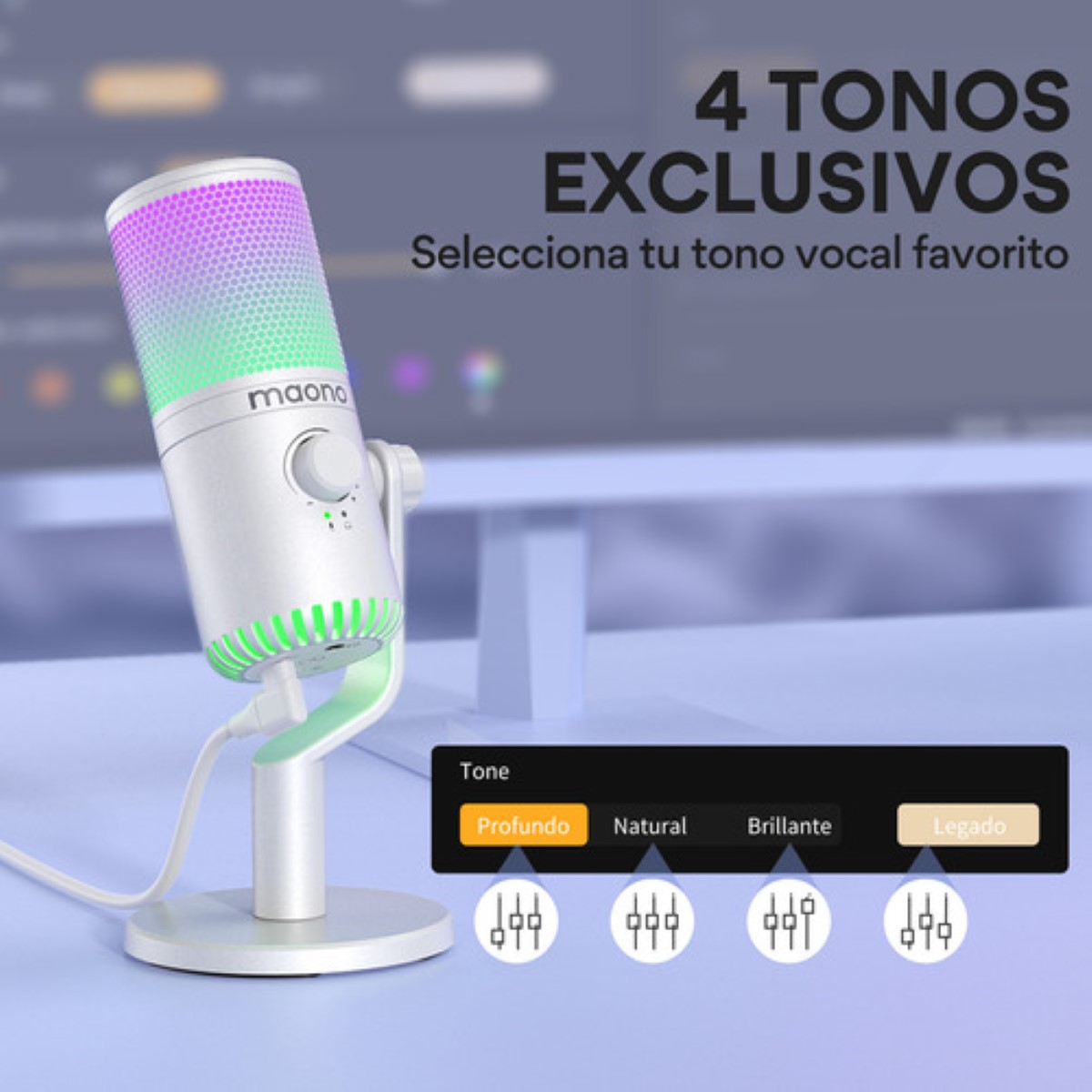 "Maono Micrófono Gamer Condensador Usb Podcast Pc Dm30 Rgb blanco "