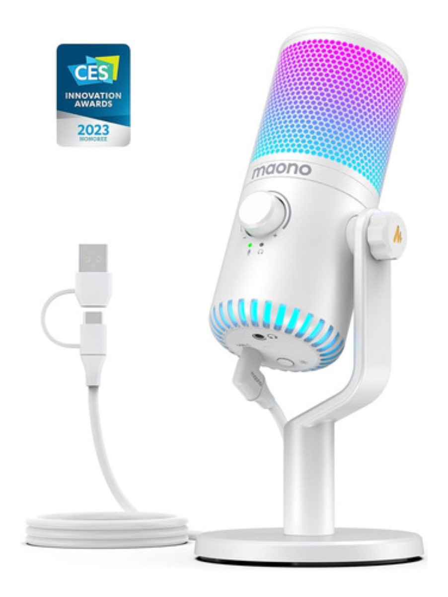 "Maono Micrófono Gamer Condensador Usb Podcast Pc Dm30 Rgb blanco "
