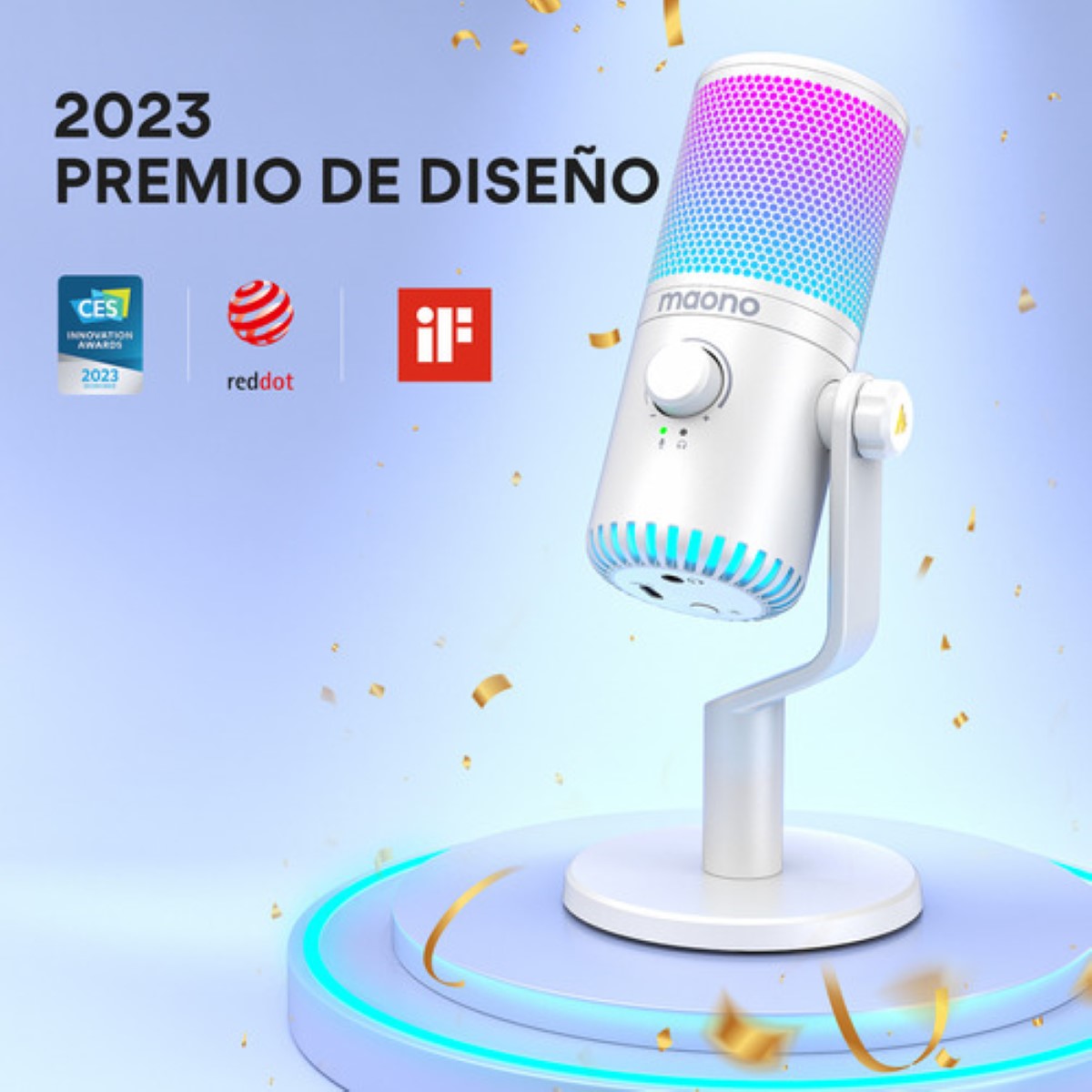 "Maono Micrófono Gamer Condensador Usb Podcast Pc Dm30 Rgb blanco "