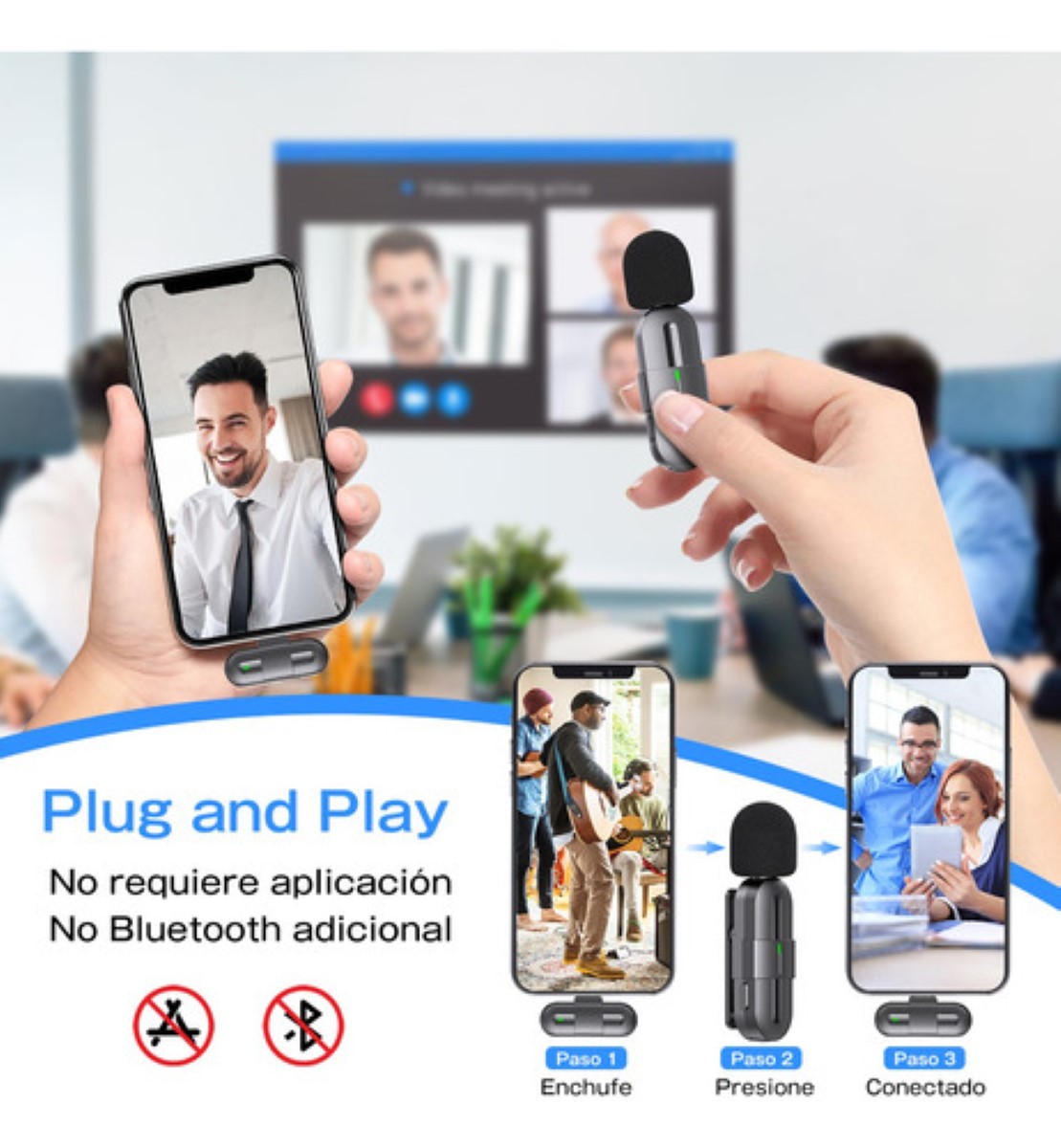 "Micrófono Inalámbrico Lavalier Para Android/iPhone/pc negro "