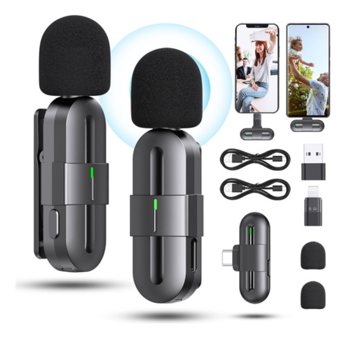 "Micrófono Inalámbrico Lavalier Para Android/iPhone/pc negro "