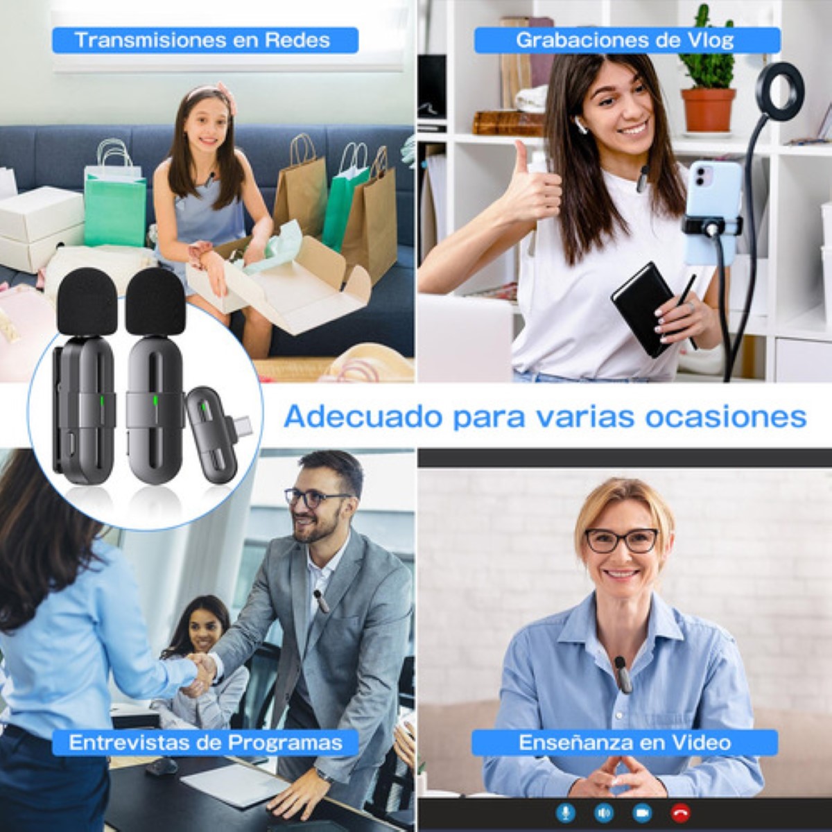 "Micrófono Inalámbrico Lavalier Para Android/iPhone/pc negro "