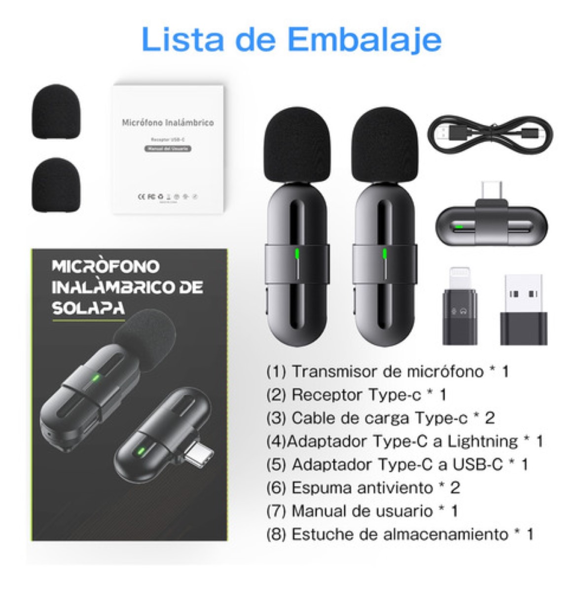 "Micrófono Inalámbrico Lavalier Para Android/iPhone/pc negro "