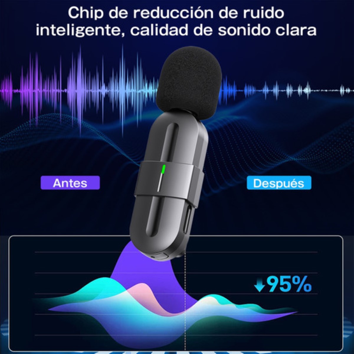 "Micrófono Inalámbrico Lavalier Para Android/iPhone/pc negro "