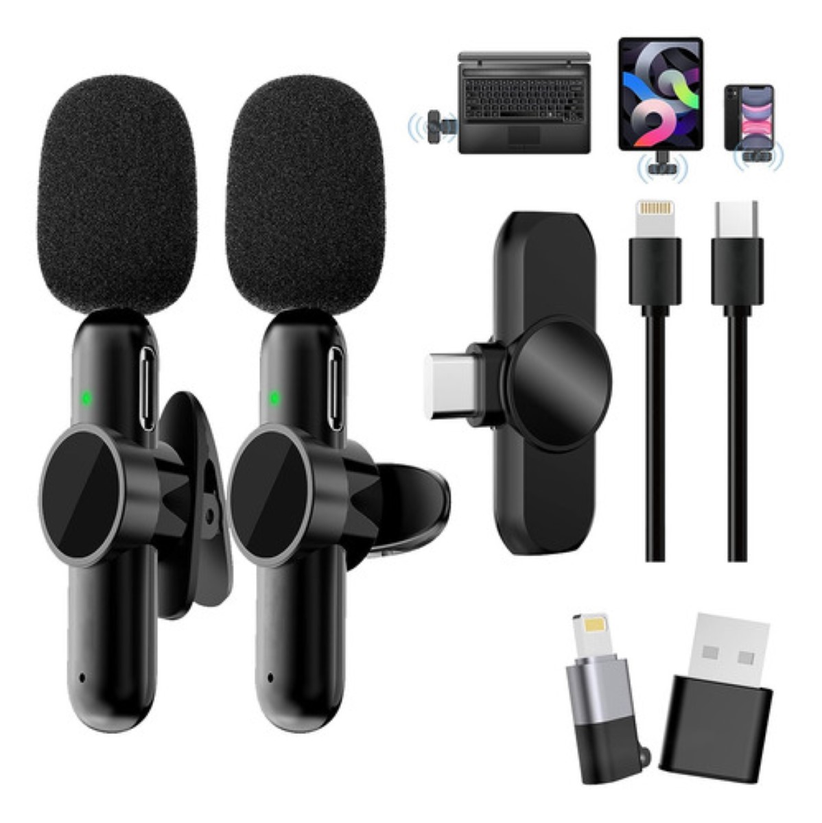 "2 Micrófono Lavalier Inalámbrico Para iPhone Android Y Pc Negro "