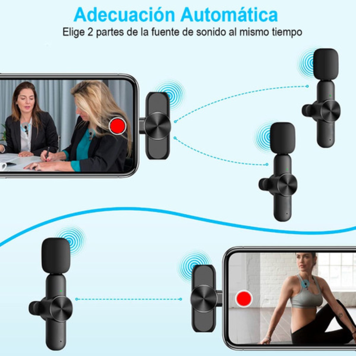 "2 Micrófono Lavalier Inalámbrico Para iPhone Android Y Pc Negro "