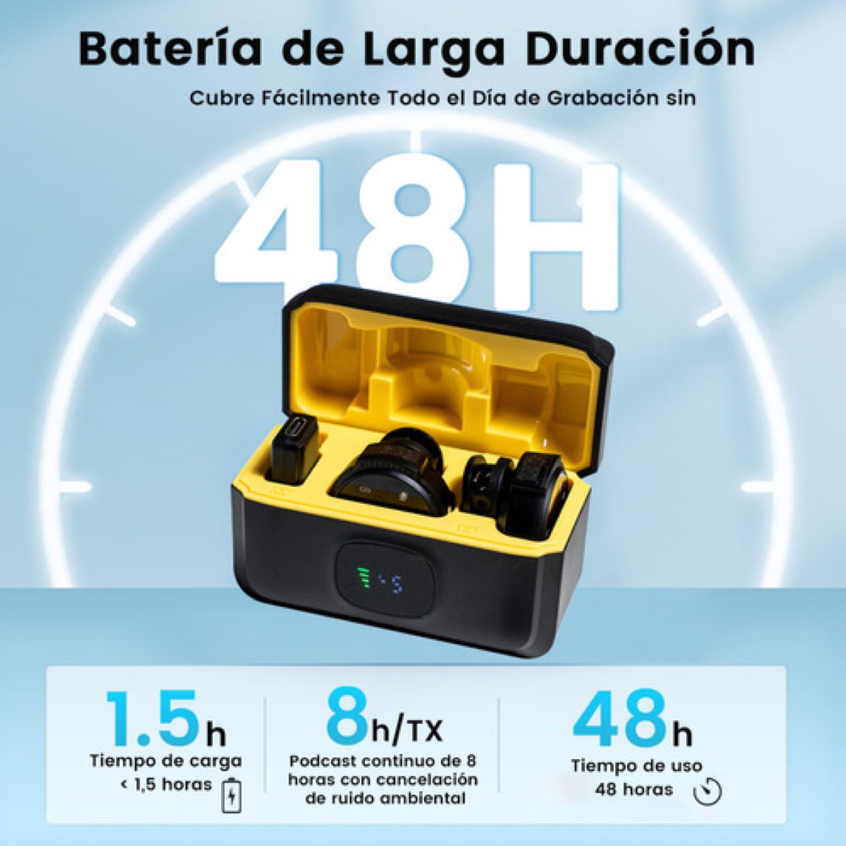 2Pcs Mini Micrófono de Solapa Inalámbrico para iPhone y Android Hi-Fi Amarillo Negro