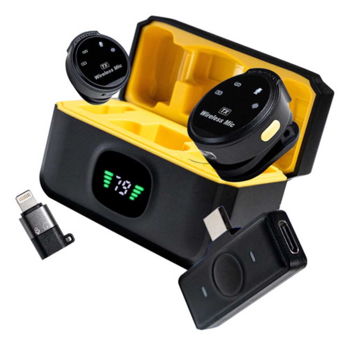 2Pcs Mini Micrófono de Solapa Inalámbrico para iPhone y Android Hi-Fi Amarillo Negro