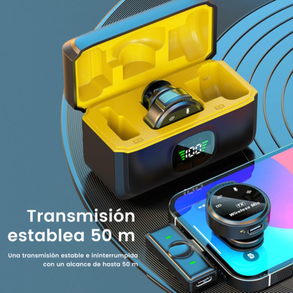 2Pcs Mini Micrófono de Solapa Inalámbrico para iPhone y Android Hi-Fi Amarillo Negro