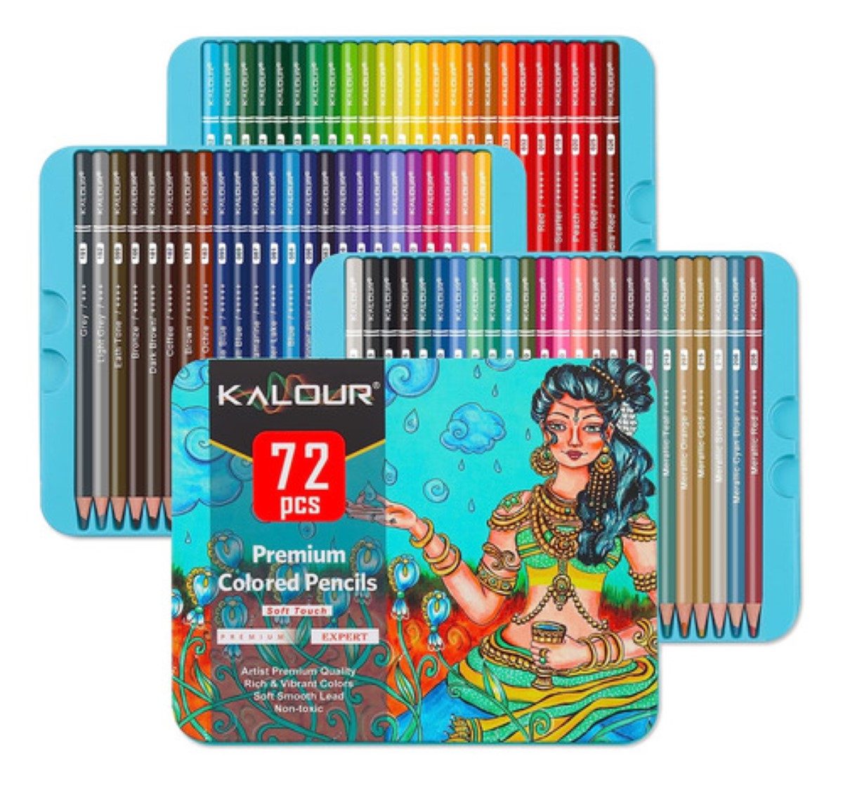 Juego De Lápices De Colores De Calidad Prémium, 72 Piezas Estuche Azul