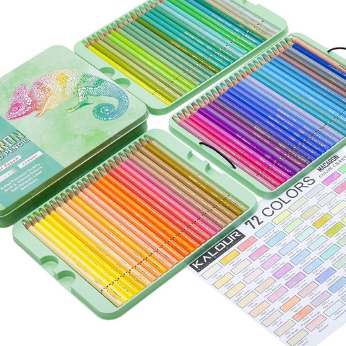 Set 72 Lápices Macaron Colores Dibujo Profesional +estuche verde.