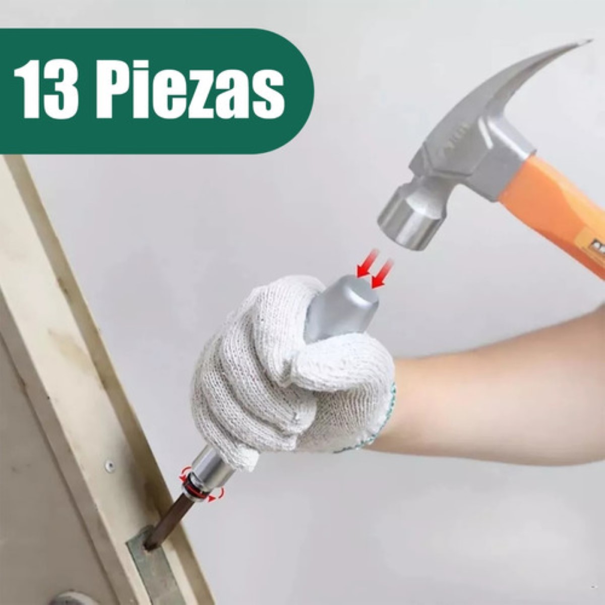 "Juego De Destornilladores De Impacto 13 Piezas Multiusos Verde Plata "