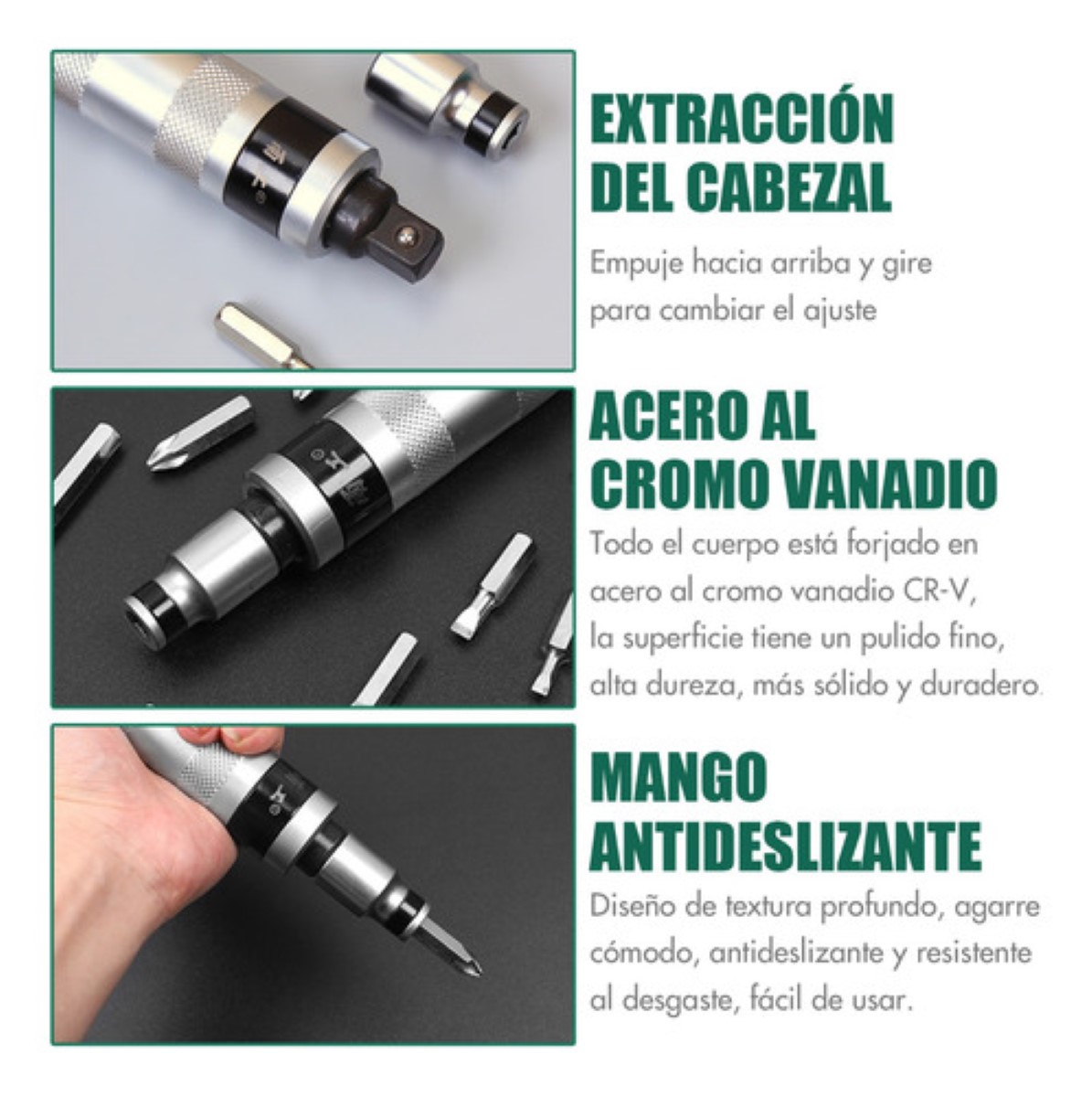 "Juego De Destornilladores De Impacto 13 Piezas Multiusos Verde Plata "
