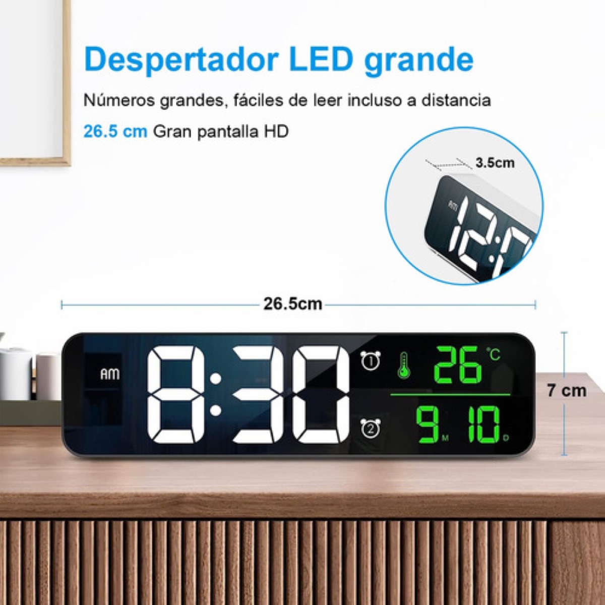 "Reloj Digital De Pared Decorativo Led Con Termómetro Alarmas negro "