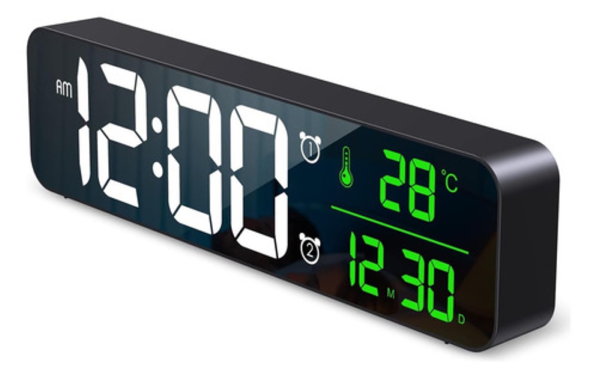 "Reloj Digital De Pared Decorativo Led Con Termómetro Alarmas negro "
