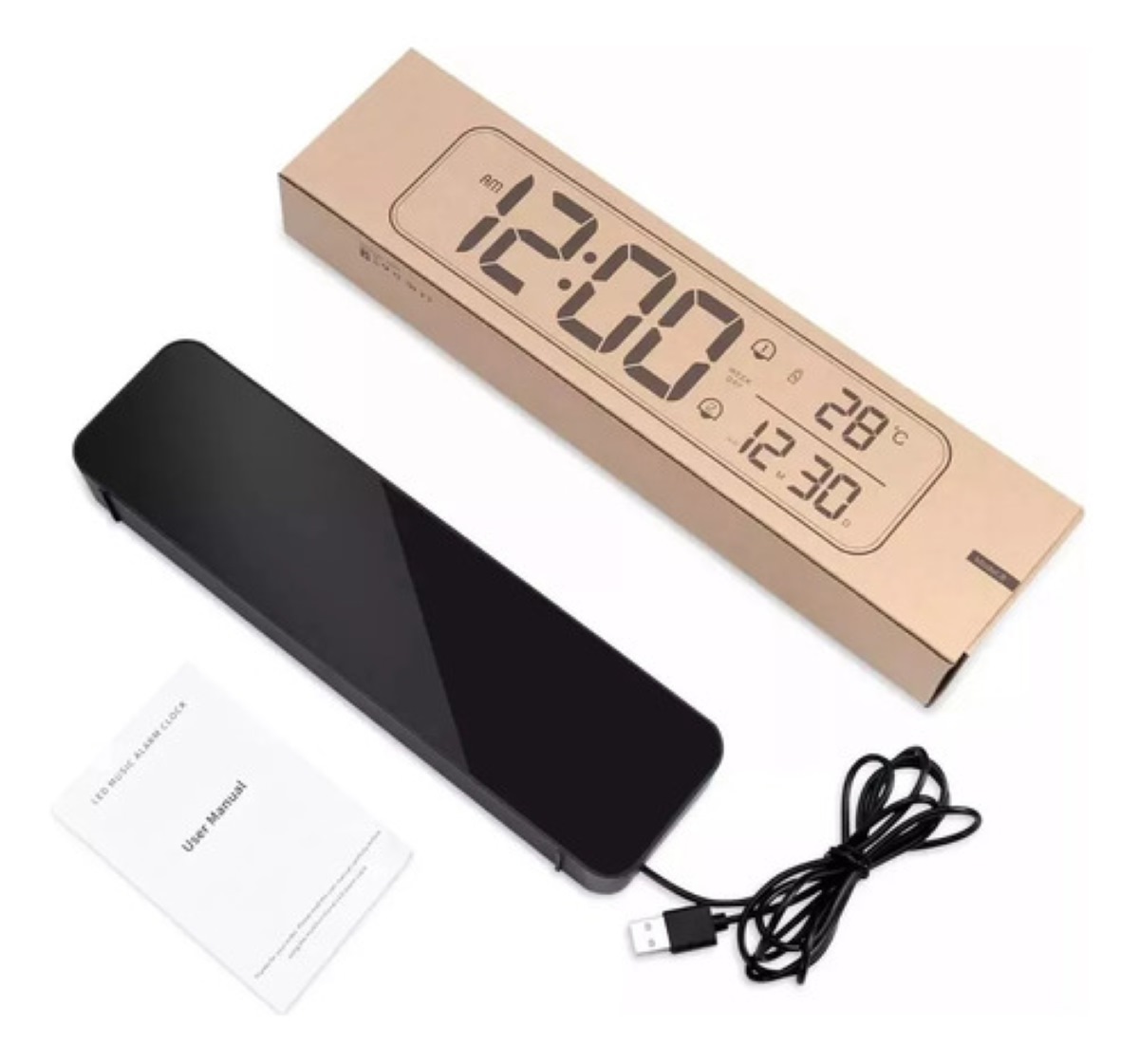 "Reloj Digital De Pared Decorativo Led Con Termómetro Alarmas negro "