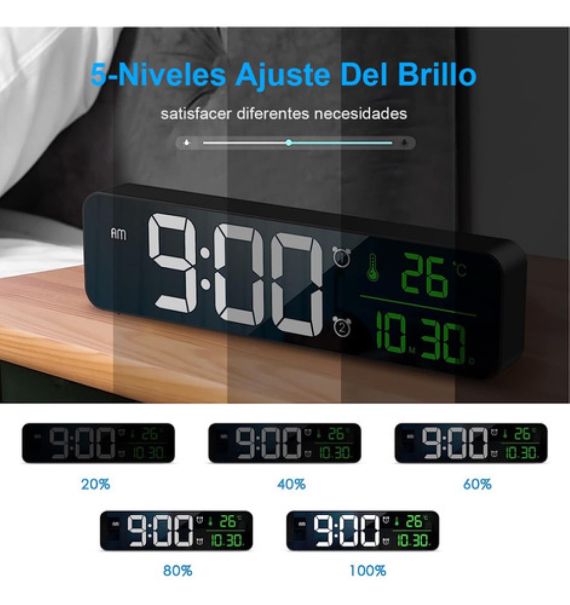 Reloj Digital De Pared Decorativo Led Con Termómetro Alarmas negro