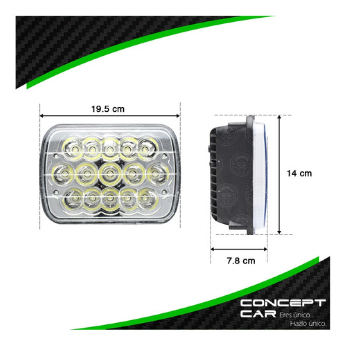 "2 Faros Unidad Cuadrada Rectangular 15 Leds 5x7 Alta/baja F5 "
