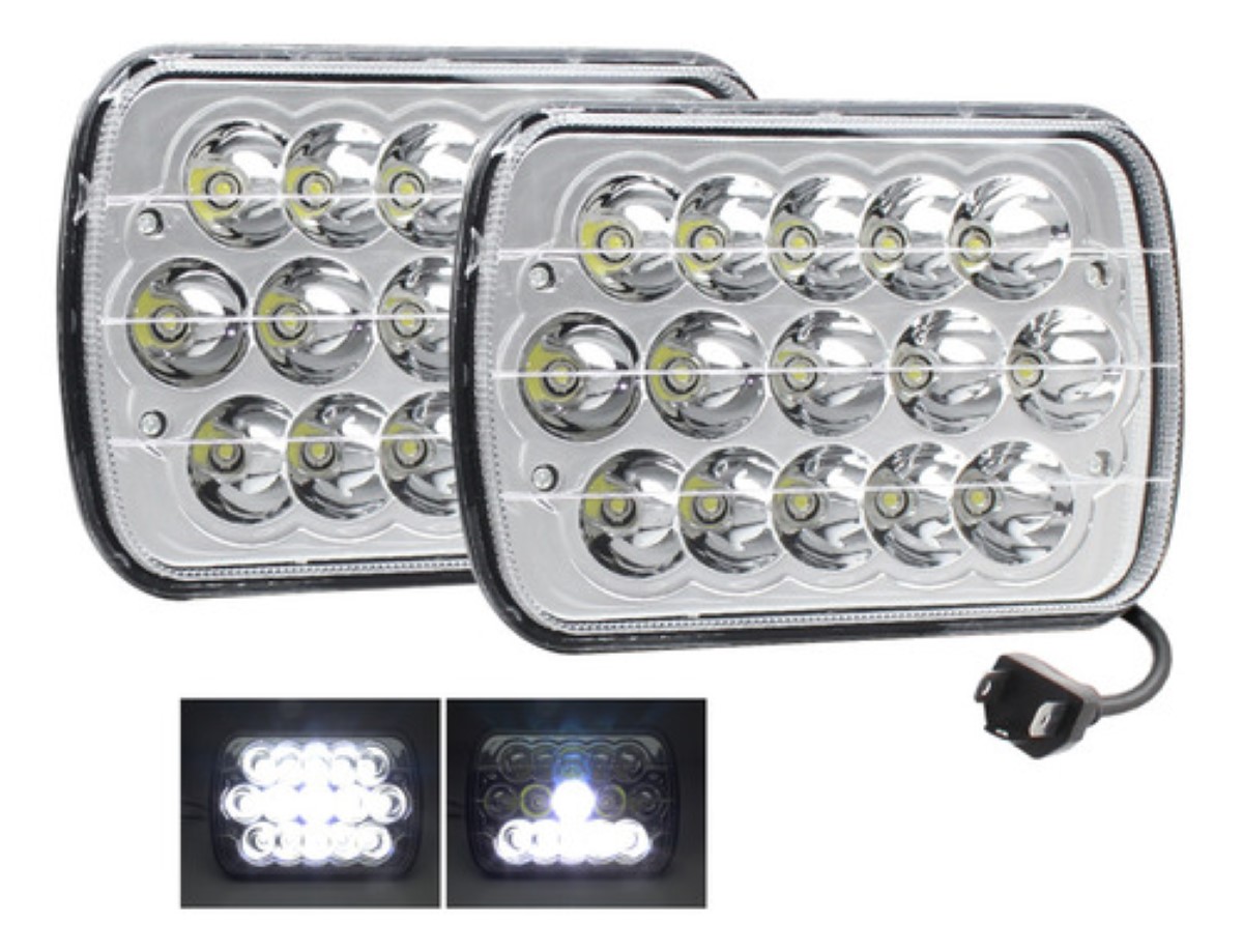 "2 Faros Unidad Cuadrada Rectangular 15 Leds 5x7 Alta/baja F5 "