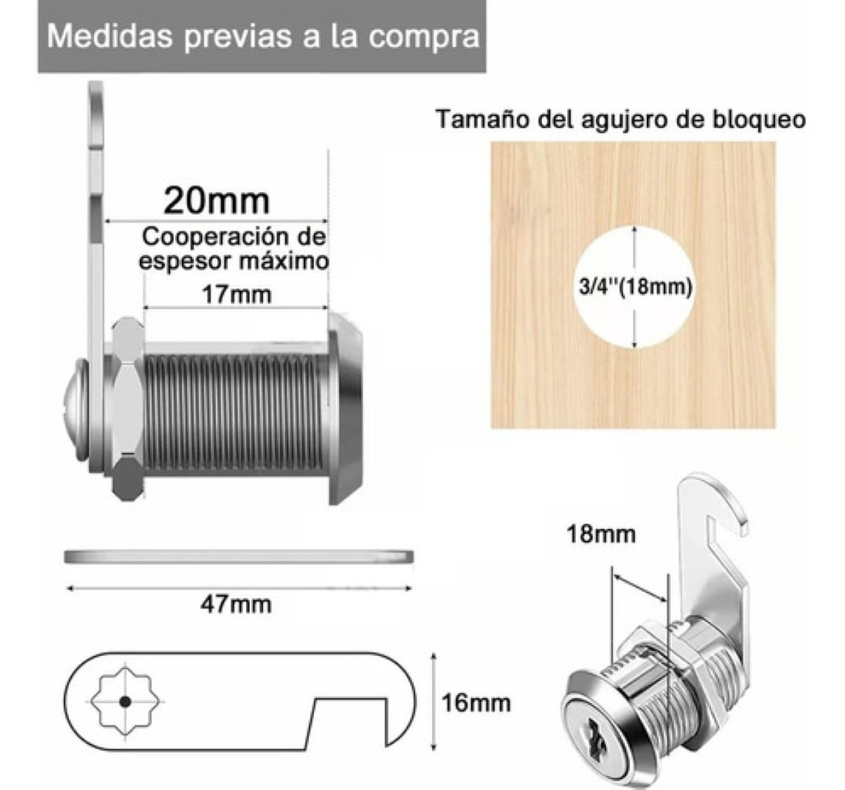"6pzs Cerradura Con Paleta Gancho 20mm Para Cajón Armario "