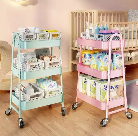 Carrito Organizador Multiusos 3 Niveles Con Ruedas Rosa T