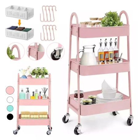 Carrito Organizador Multiusos 3 Niveles Con Ruedas Rosa T