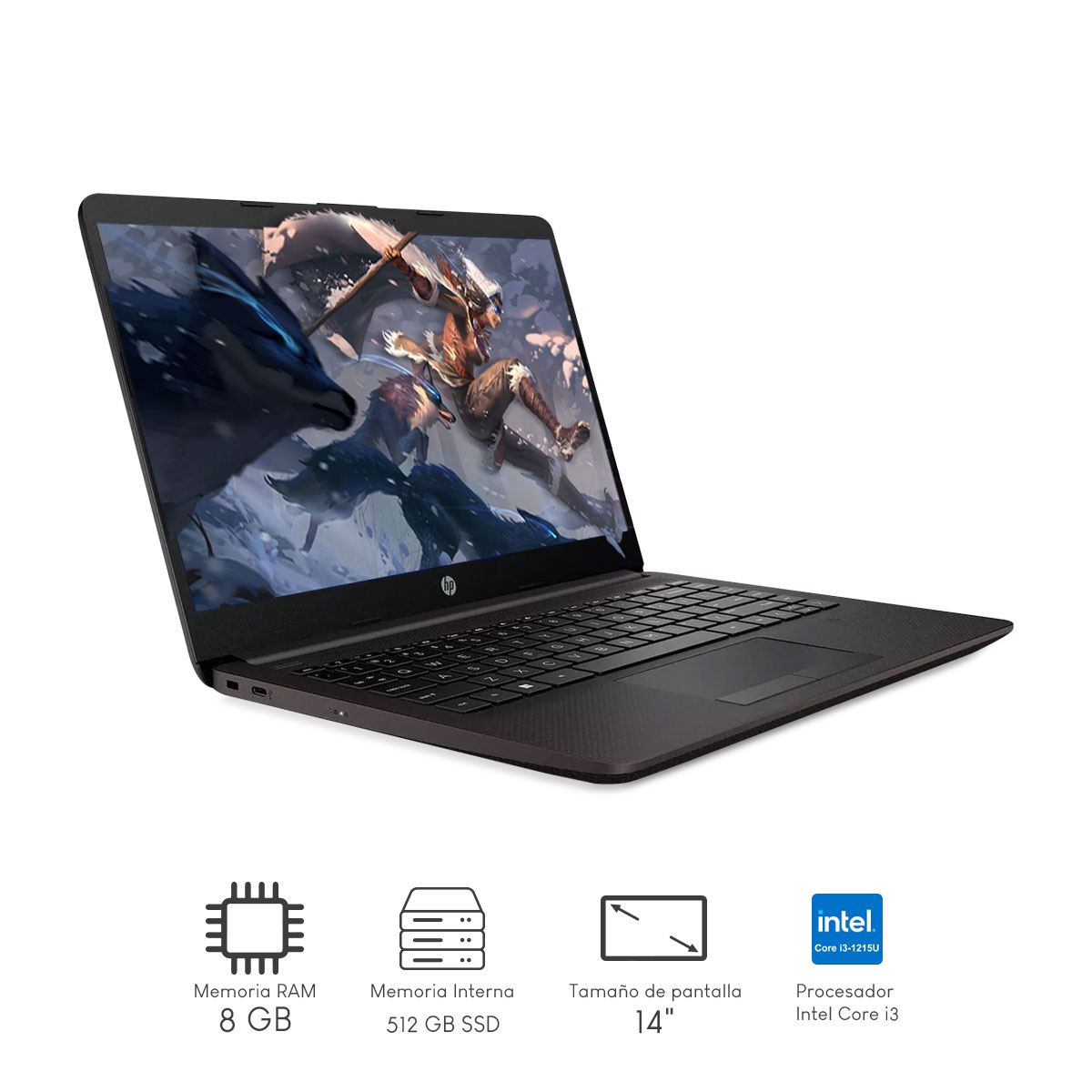 Laptop HP Notebook 240 G9 Intel CI3 8gb 512gb 14Pulg HD W11P Silver Dark 8Q9V0LT.