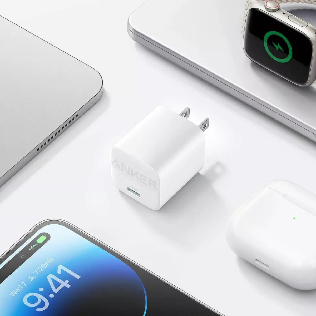 Cargador USB C 30W PD Anker 313 patas plegables.
