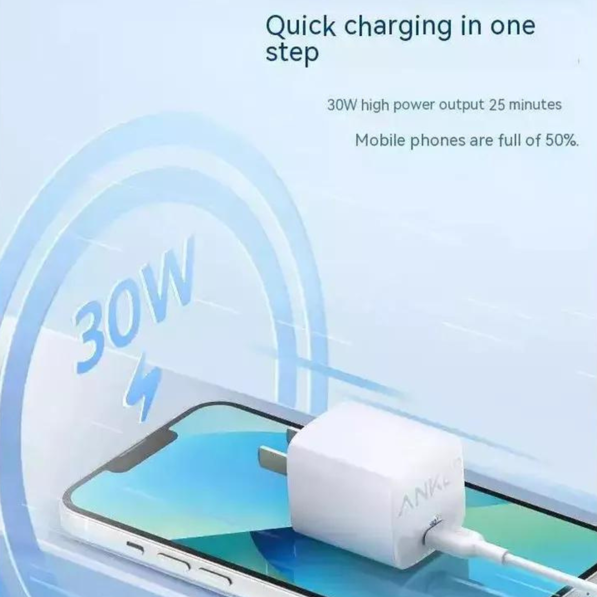 Cargador USB C 30W PD Anker 313 patas plegables.