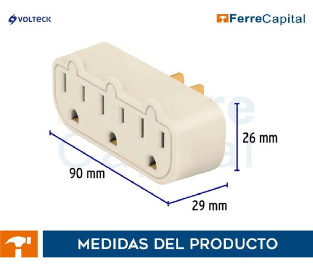 Multicontacto Triple Aterrizado Barra A Granel Volteck 47199