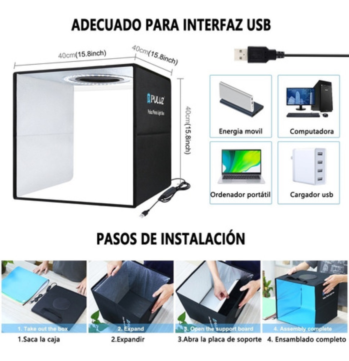 Caja De Luz Para Fotografía Plegable 12*3 Colores De 40cm