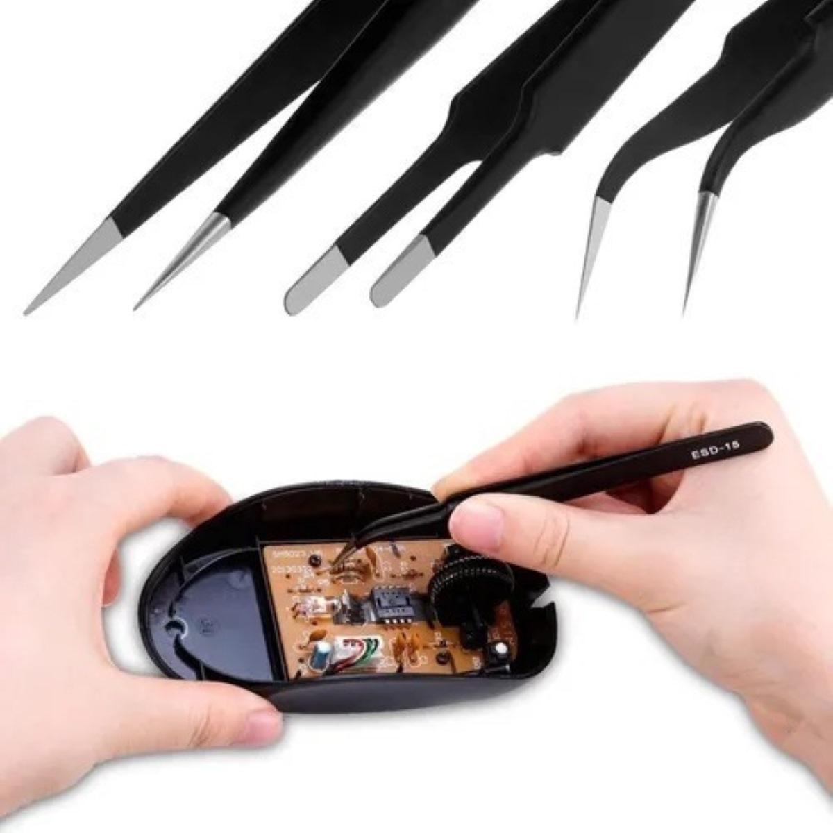 Kit Pinzas Antiestáticas Precisión Herramienta Electronica