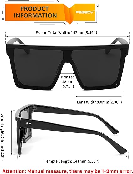 FEISEDY Gafas de sol con escudo superior plano lentes de sol cuadradas sin montura de gran tamaño para mujeres hombres UV400 protección B2470.