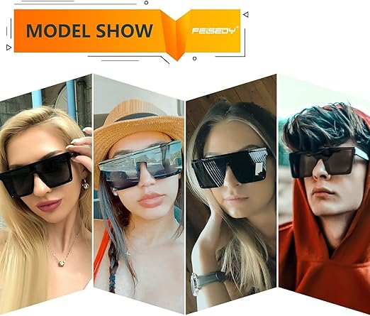 FEISEDY Gafas de sol con escudo superior plano lentes de sol cuadradas sin montura de gran tamaño para mujeres hombres UV400 protección B2470.