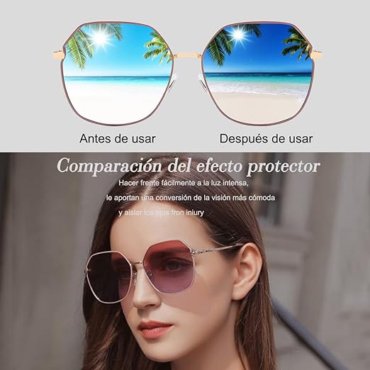 Lentes de sol mujer, Sebami Gafas De Sol de Moda de Metal anteojos de sol Gafas de protección UV Gafas de sol polarizadas perfecta para Conducción y Viajes.