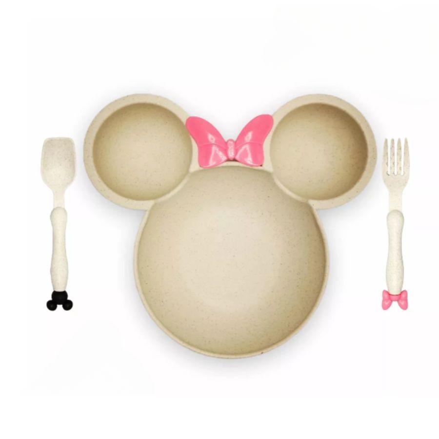 Vajilla Set 3 Piezas Plato Cuchara Tenedor Minnie Ecologico.
